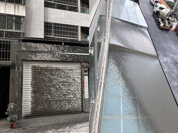 ▲▼沙鹿建商「水泥亂舞」噴整面牆！車庫到3樓全沾黏　住戶崩潰。（圖／翻攝沙鹿之美）