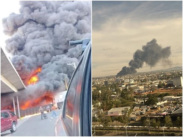 ▲▼墨西哥中部城市發生火車與油罐車相撞意外，易燃物質爆炸起火，波及約120幢民宅，1500位居民撤離。（圖／翻攝自推特）