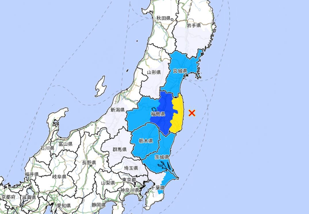 ▲▼即／日本福島5.1地震！最大震度5弱。（圖／氣象廳）