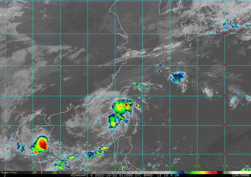 ▲▼熱帶性低氣壓TD26靠近台灣，10/22上午最新位置。（圖／翻攝RAMMB/Himawari-8 Imagery） 