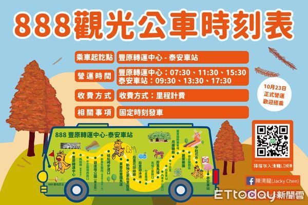 ▲台中觀光巴士+1，「串聯豐原后里」888路公車10/23通車。（圖／陳清龍提供）