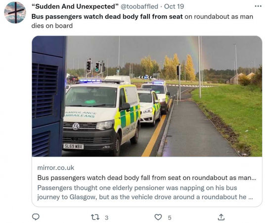蘇格蘭一名男子在搭乘公車時死亡。（圖／翻攝自推特）  