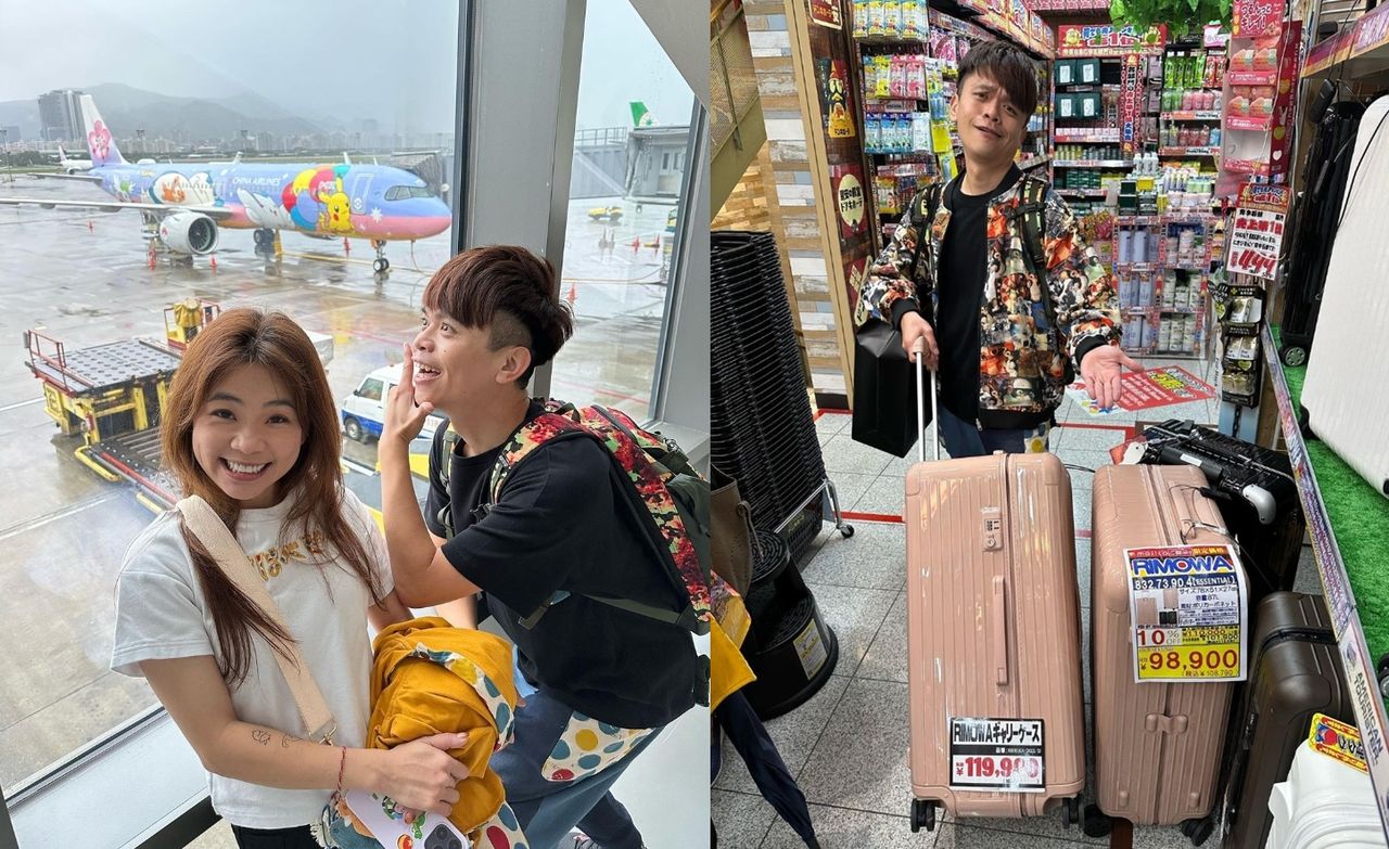 ▲蔡阿嘎與老婆二伯成功抵達日本展開快閃48小時。（圖／翻攝自Instagram／yga0721）