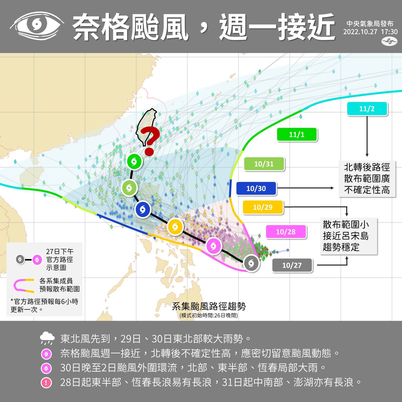 ▲▼奈格颱風路徑趨勢。（圖／氣象局）