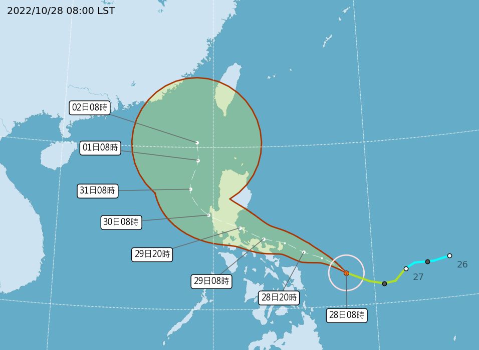  ▲▼氣象局上午8點公佈奈格颱風最新路徑。（圖／氣象局） 