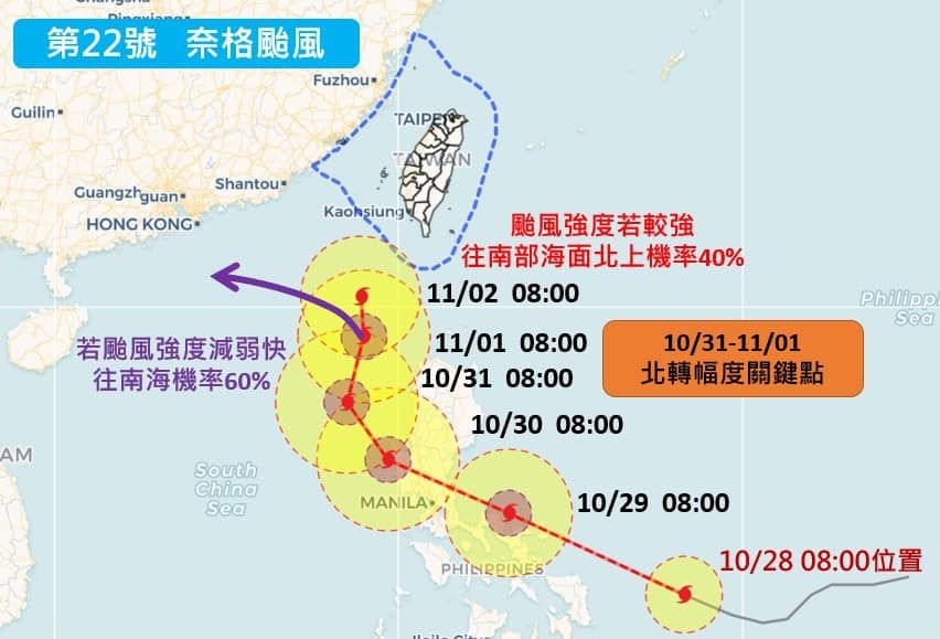 ▲▼奈格颱風路徑有4成機率往台灣南方海面。（圖／翻攝彭啟明臉書）