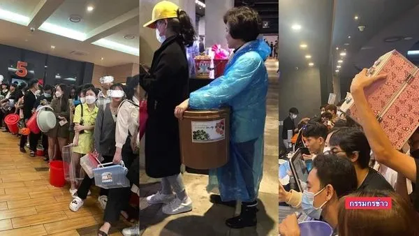 ▲越南電影院推出買票送爆米花活動，民眾拿著自備容器排隊等待中。（圖／翻攝自FACEBOOK／Discover ASEAN）
