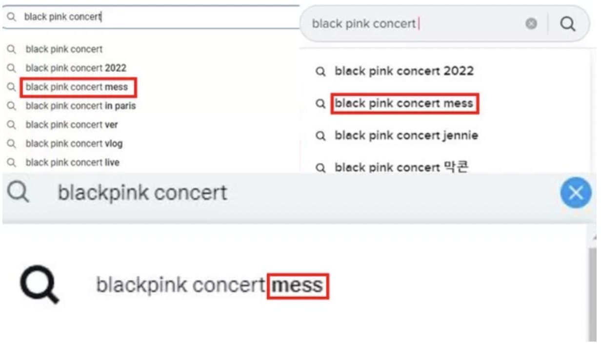 ▲如果在網路上搜尋Blackpink concert，後面會出線「mess」關鍵字。（圖／網路）