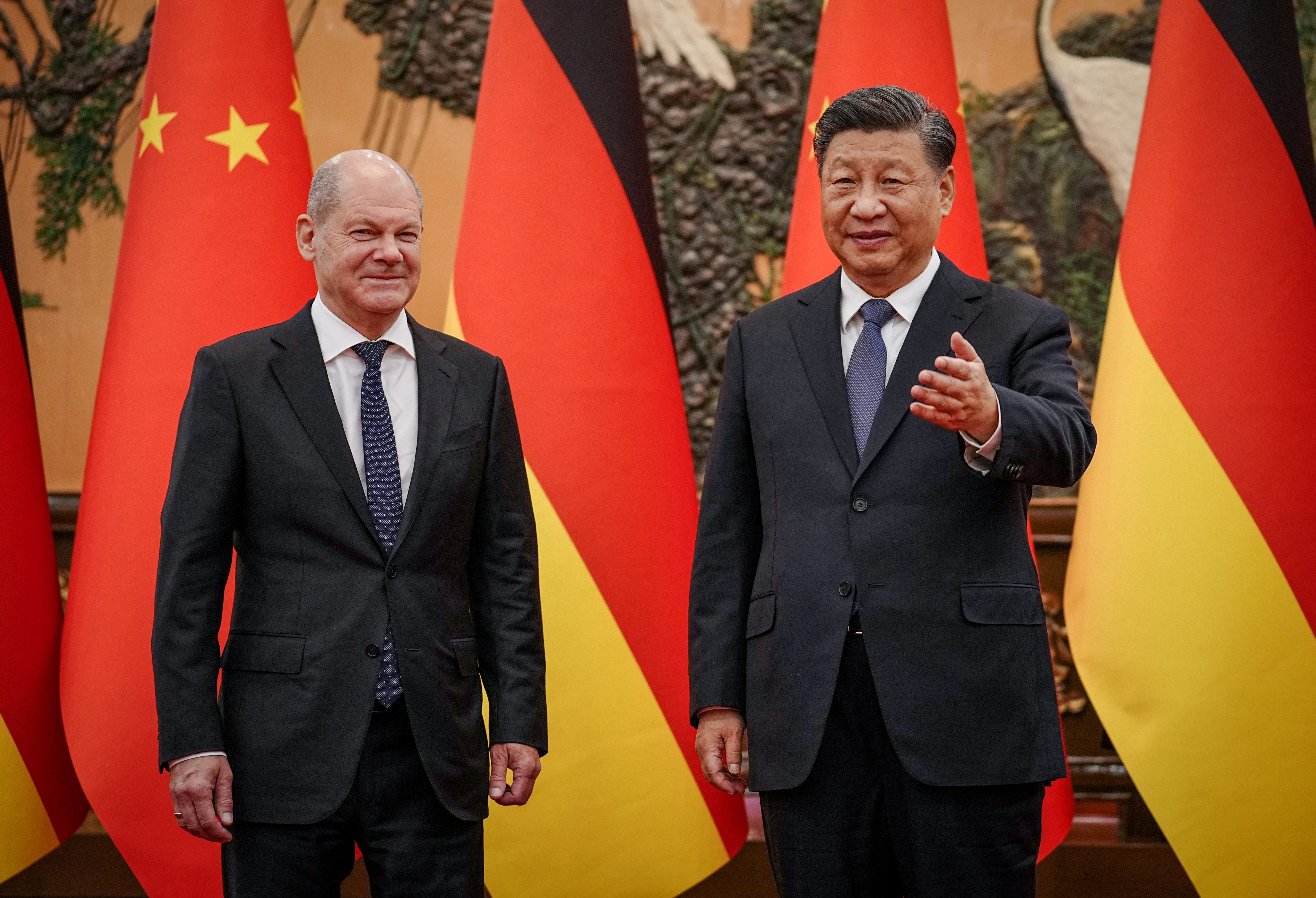 ▲▼蕭茲（Olaf Scholz）4日率團訪中，與中國國家主席習近平發表聯合聲明，一致反對在烏克蘭使用核武。（圖／路透）