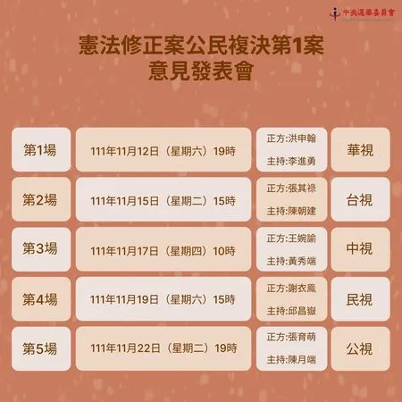 ▲▼圖說：「18歲公民權」修憲案公民複決中選會將舉辦的5場發表會名單出爐。（圖／中選會提供）