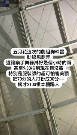 拍攝惹議1／遭爆讓臨演樂器淋雨　五月天團隊回應：有緊急提供遮蔽