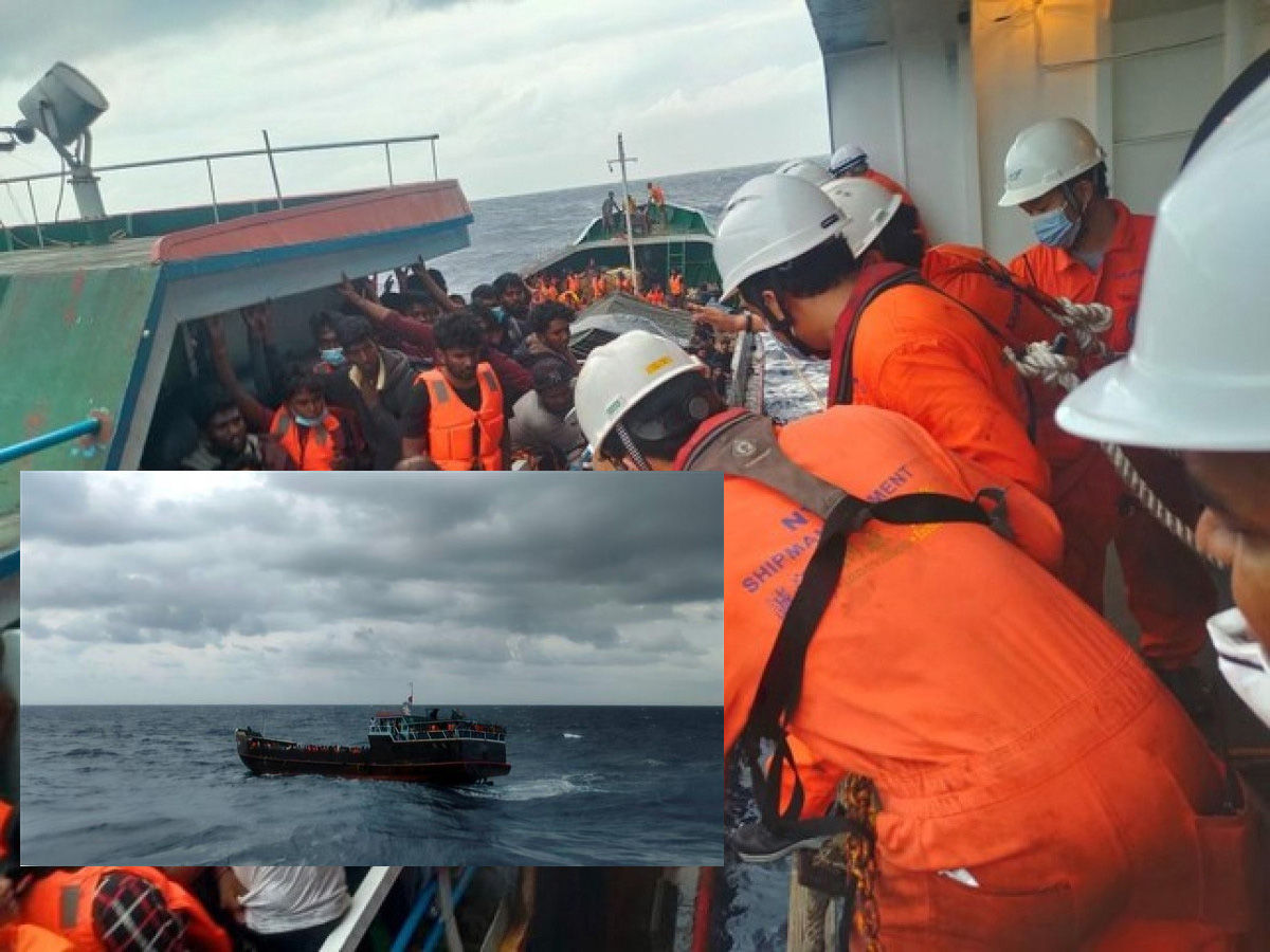 ▲▼日本籍船隻和越南官方派遣船隻聯合救起遇難偷渡客。（圖／翻攝推特「@portsinforu」）