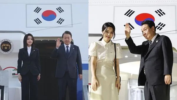 ▲▼南韓總統尹錫悅、金建希夫婦搭乘總統空軍一號專機。（圖／達志影像／newscom）