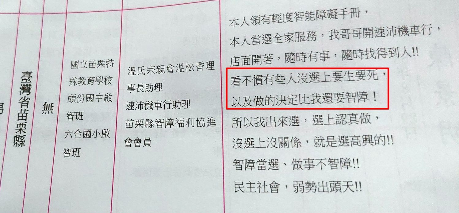 ▲▼苗栗輕度智障男參選里長　政見曝光「看不慣有人做決定比我智障」。（圖／翻攝自臉書／古富源）