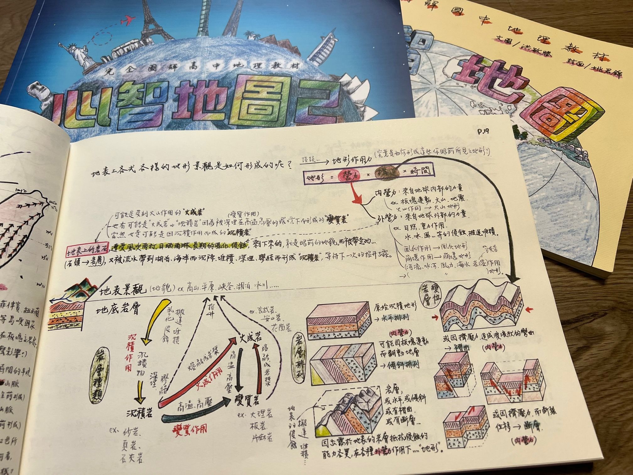 ▲洪敏勝出版心智地圖地理教科書。（圖／記者楊惠琪攝）