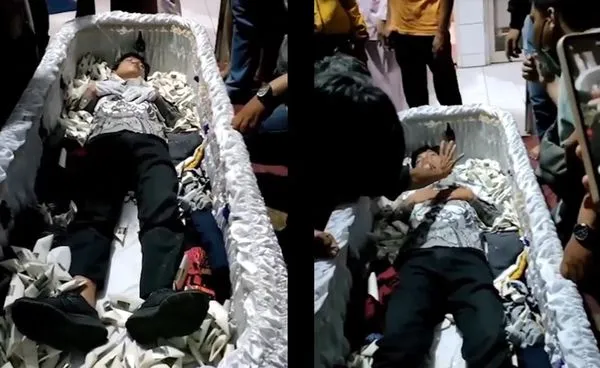 神奇畫面瘋傳！40歲男躺在棺材突然醒來　「死而復活」真相曝光。（圖／翻攝自YouTube）