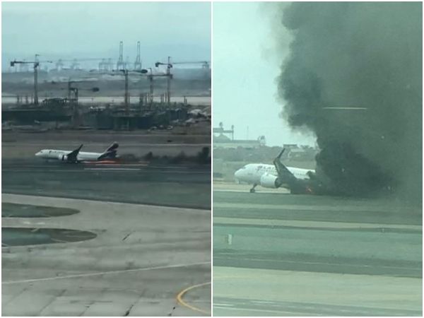 ▲▼南美航空集團（LATAM Airlines Group）客機與跑道上的消防車相撞，導致2名消防員死亡。（圖左／翻攝自推特；圖右／路透）