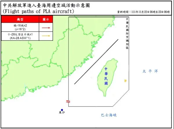 ▲▼國防部公布共機動態，罕見發現有共機進入東部防空識別區。（圖／翻攝自國防部）