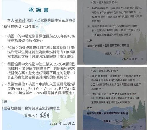 ▲桃園環團邀市長候選人簽署「氣候與空汙治理」承諾書