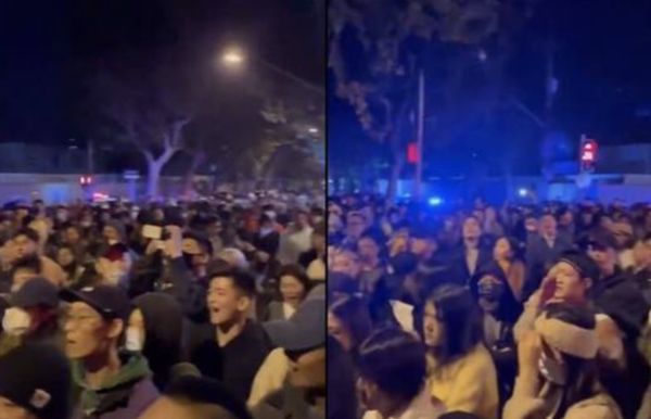 ▲▼上海數百人悼新疆火災死者　與警對峙高喊「不要核酸，要自由！」。（圖／翻攝推特）