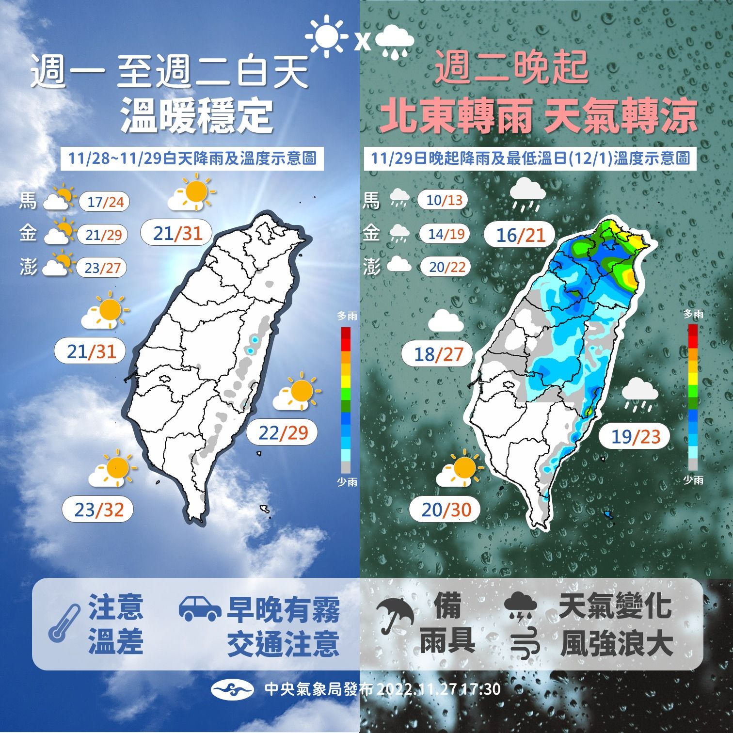 ▲周二起天氣明顯轉變。（圖／氣象局）