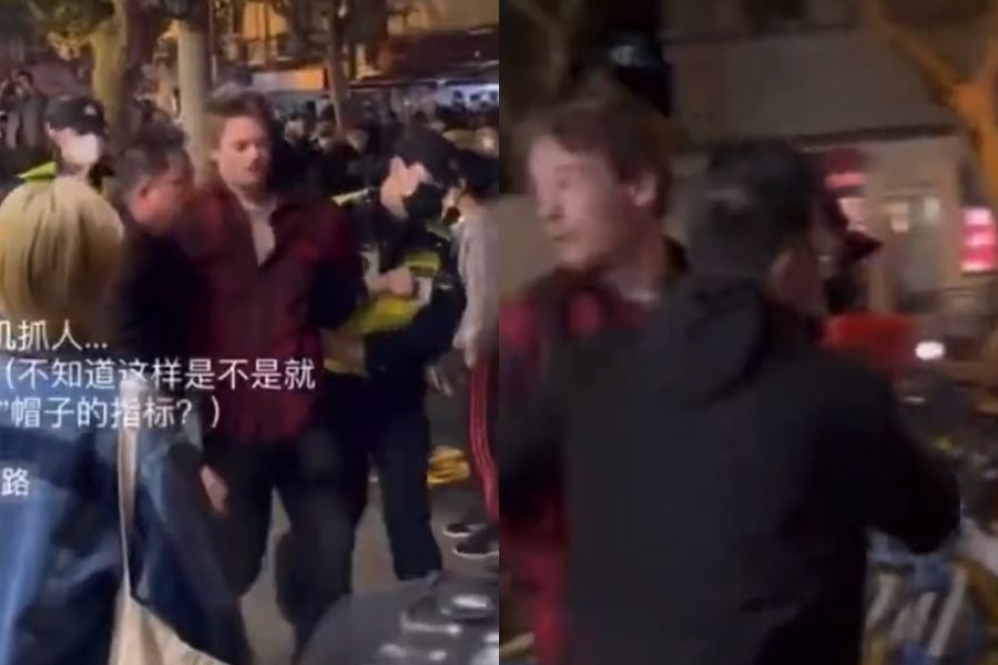 ▲▼ BBC記者勞倫斯（Ed Lawrence）在上海街頭被警察逮捕。（圖／翻攝自推特）