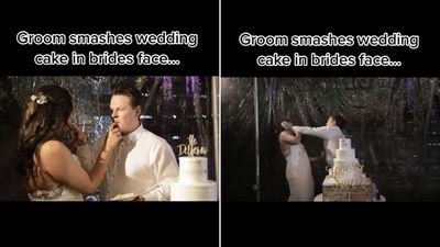 新娘被新郎砸蛋糕還笑出來　網超氣：當天直接離婚