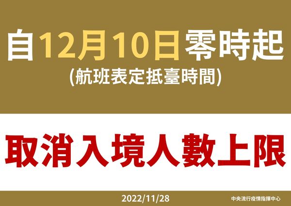 ▲12/10起取消入境人數上限。（圖／指揮中心提供）
