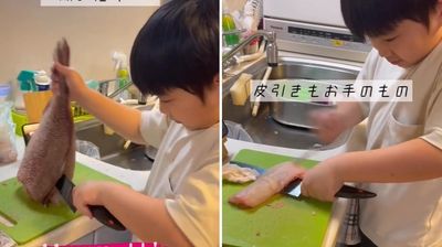 日11歲小弟「廚神上身」大刀斬魚片　料理生魚絕活萬人看傻眼：比我厲害　