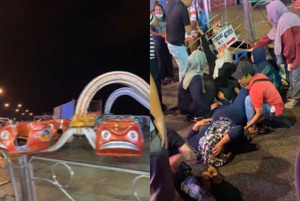 ▲▼馬來西亞一座遊樂園的遊樂設施突然重摔落地，導致3名乘客飛出車廂，頭破血流。（圖／翻攝自推特）