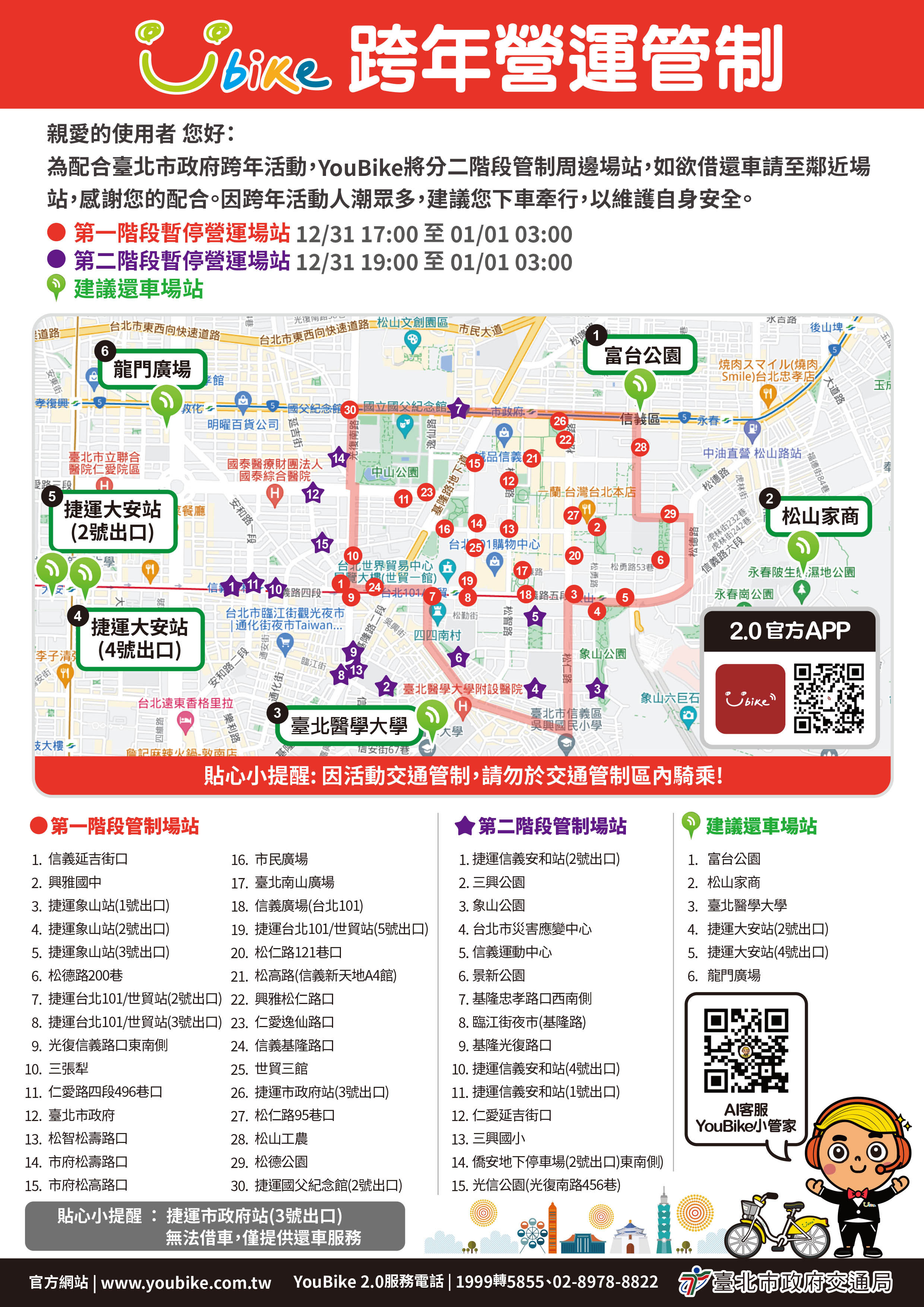 ▲▼台北跨年YouBike營運管制圖。（圖／台北市交通局提供） 