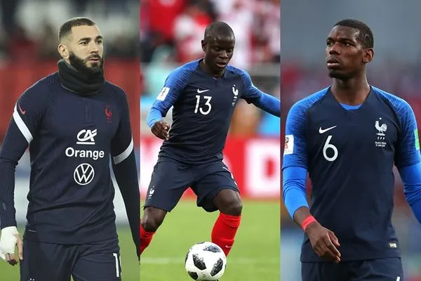 ▲▼法國隊本澤馬（Karim Benzema）、坎特（N`Golo Kante）、博格巴（Paul Pogba）。（組圖／CFP）