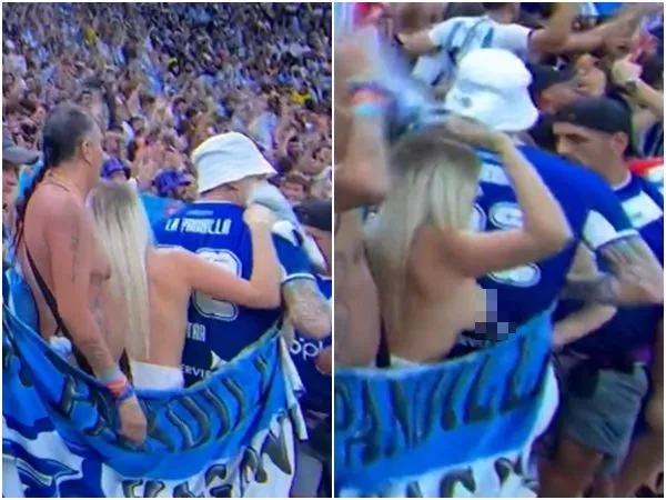 ▲▼卡達世足場邊有阿根廷女球迷嗨到脫衣。（圖／翻攝自推特@C2QMDJ）
