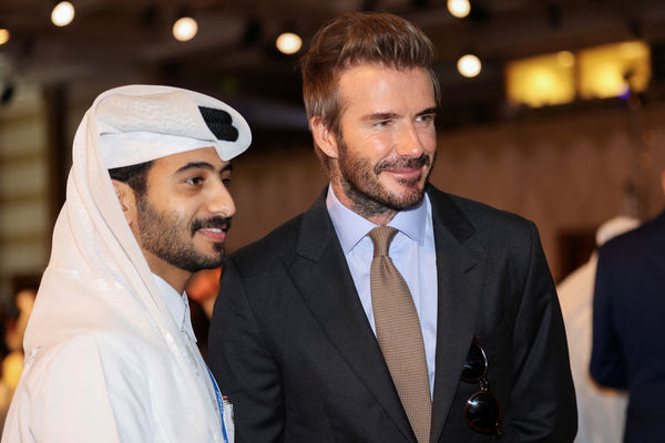 ▲▼英國足球巨星貝克漢（David Beckham）擔任卡達宣傳大使。圖為貝克漢2022年3月26日出席於卡達首都舉行的杜哈論壇（Doha Forum）。（圖／路透）