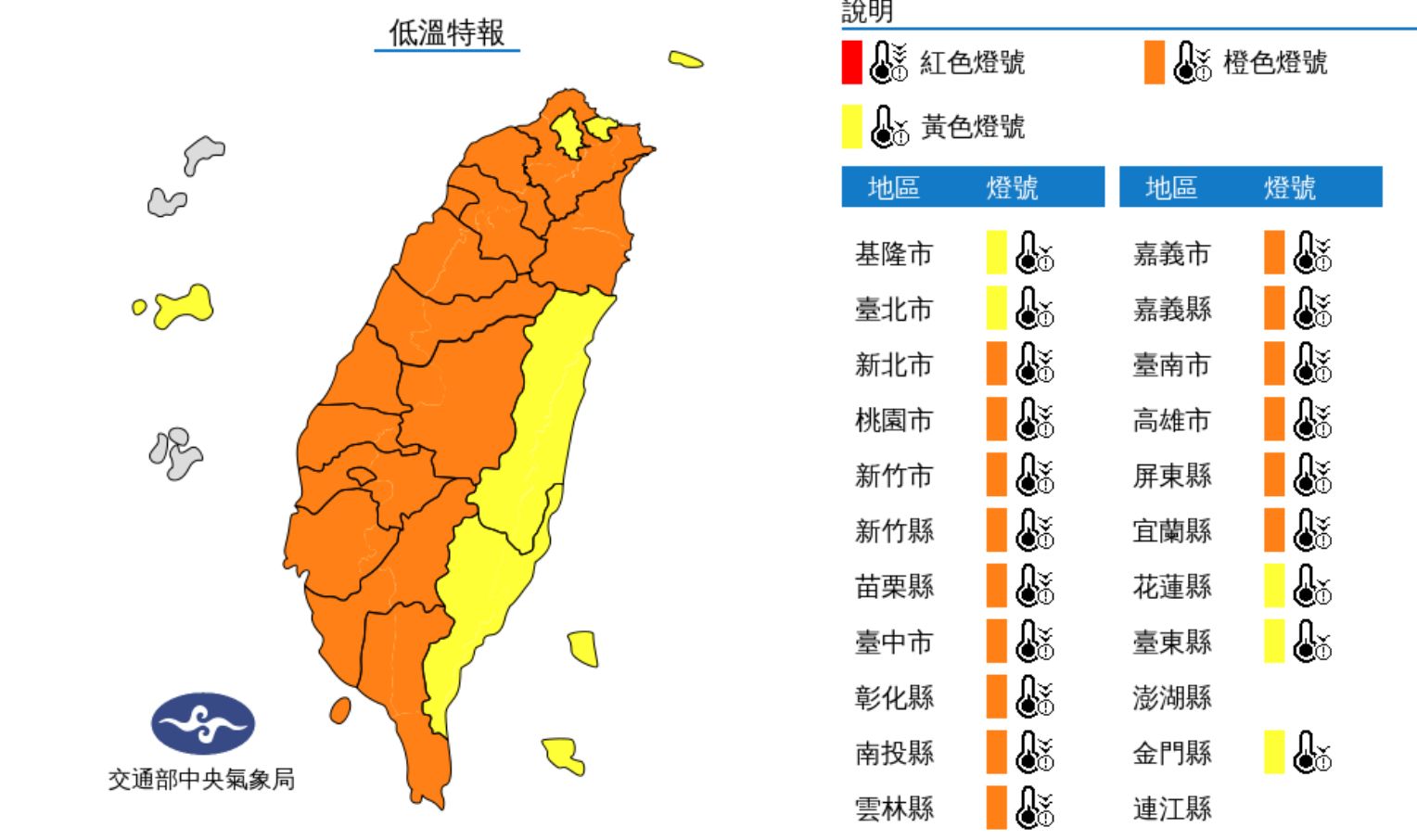 ▲氣象局發布低溫特報。（圖／氣象局）