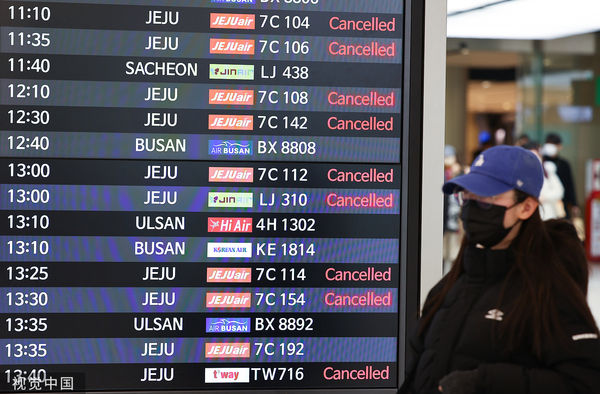 ▲▼南韓濟州島受暴雪、強風影響，機場多個起降航班被迫取消。（圖／CFP）