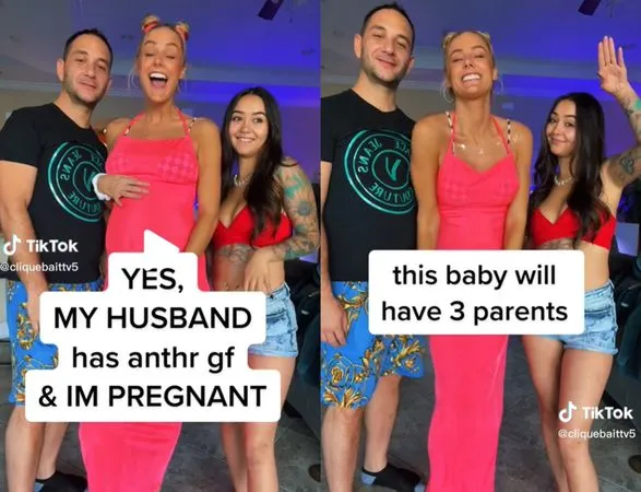 允許老公交女友「3P約會」　辣妻宣布懷孕：要和小三一起養小孩。（圖／翻攝自TikTok／cliquebaittv5）