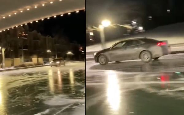 GPS亂導航！女司機在「結冰運河」上飆車　衝破冰層墜河片瘋傳。（圖／翻攝自Twitter）