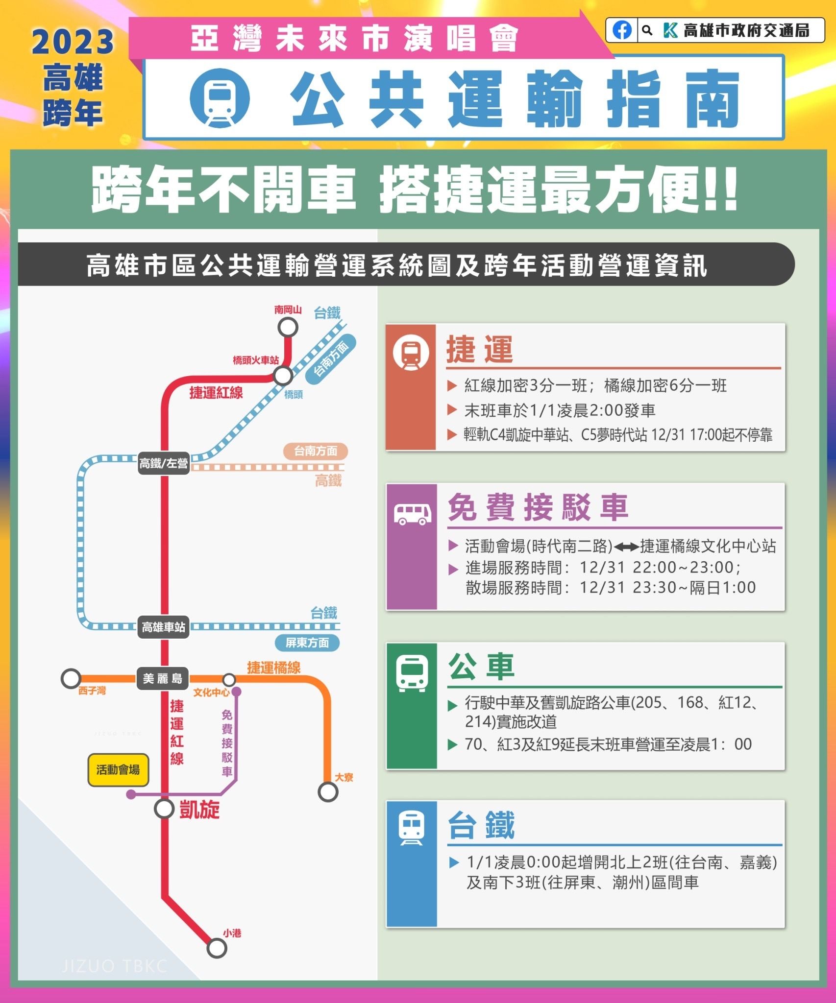 ▲▼高雄跨年2天雙主場「交通攻略」！市府超寵粉！加開免費接駁車。（圖／記者賴文萱翻攝）