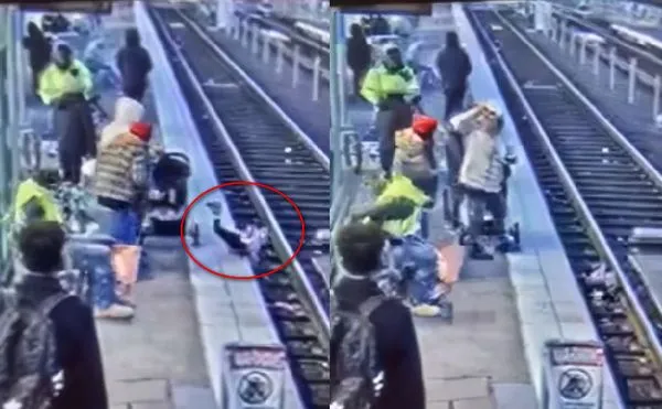 女遊民突然把3歲女童推下鐵軌　女童「臉著地重摔」受傷畫面曝光。（圖／翻攝自Twitter）