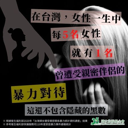 ▲▼在台灣每5名女性就有1位曾遭受到親密關係的暴力對待，還不包括黑數。（圖／Facebook／婦女救援基金會）