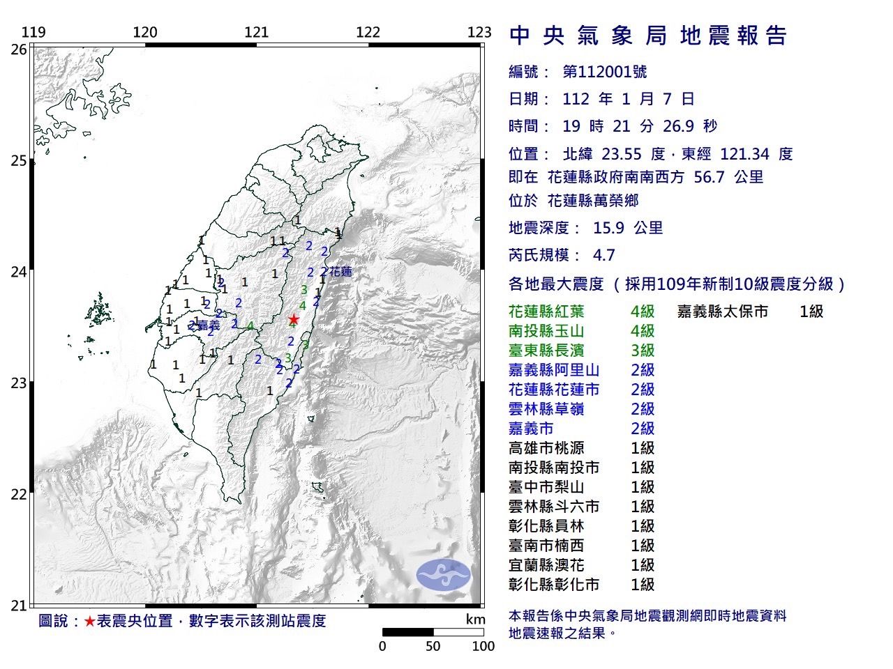 快訊／大力晃一下！花蓮19:21發生規模4.7地震　最大震度4級