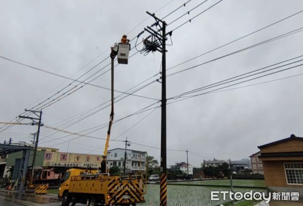 ▲▼喜鵲在高壓電桿上築巢，台電怕造成停電，還大費周章移除電桿上的鳥巢。（圖／記者蔡文淵攝）