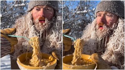冰天雪地裡吃拉麵「秒變食物模型」　網見1亮點狂歪樓：想嚼嚼看