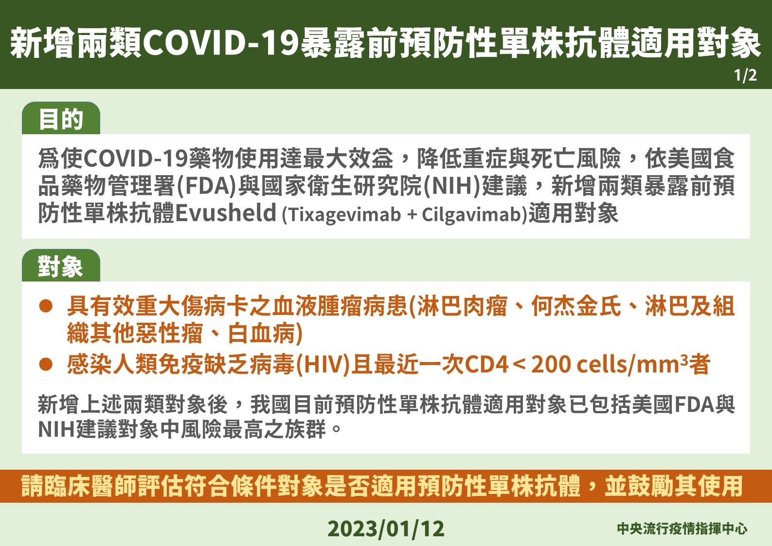 ▲▼新增兩類COVID-19暴露前預防性單株抗體適用對象。（圖／指揮中心提供）