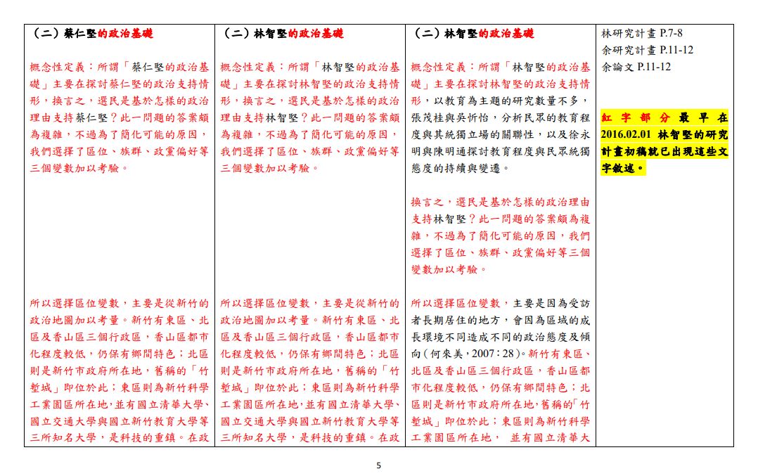 ▲▼ 陳明通回擊！公開對照表：余正煌研究設計絕大部分來自林智堅。（圖／陳明通委任律師陳昱龍提供）