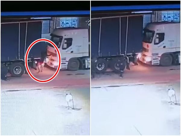 ▲▼南非一名司機下車幫忙，結果反而被夾在兩台大貨車中間身亡。（圖／翻攝自YouTube）
