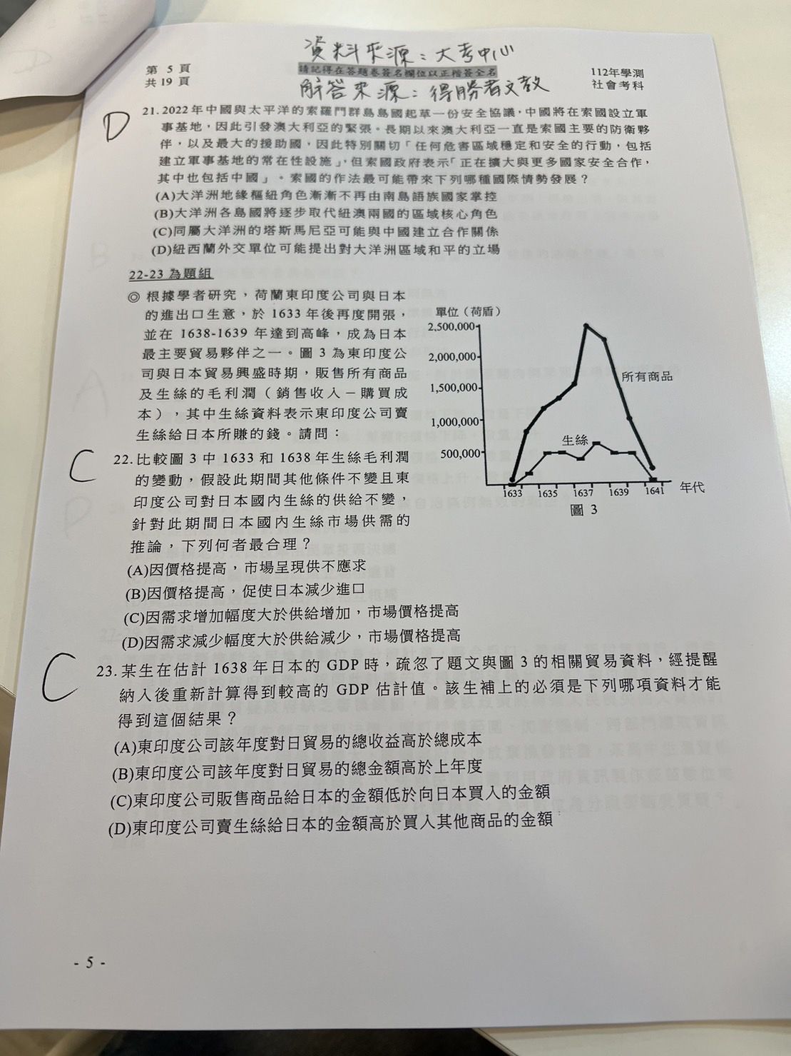 ▲得勝者文教提供社會科試題參考解答。（圖／得勝者文教提供）