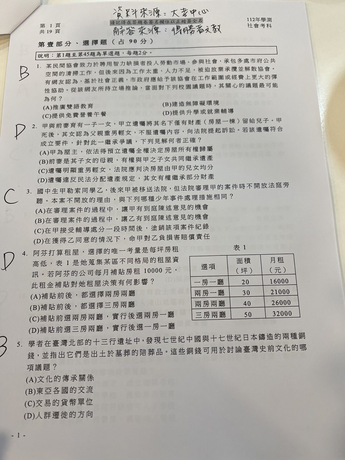 ▲得勝者文教提供社會科試題參考解答。（圖／得勝者文教提供）