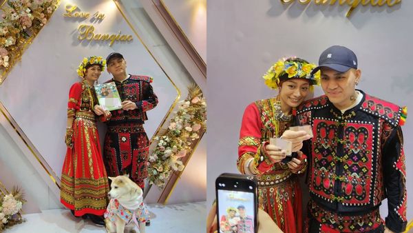 ▲新人結婚服裝大不同 排灣族穿傳統服飾成亮點。（圖／新北市板橋戶政事務所提供）